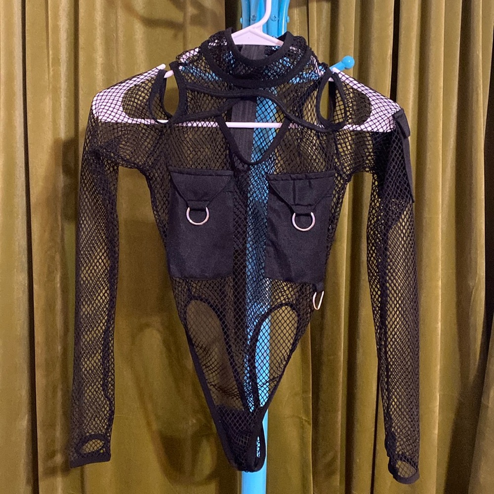 Black fish net rave top